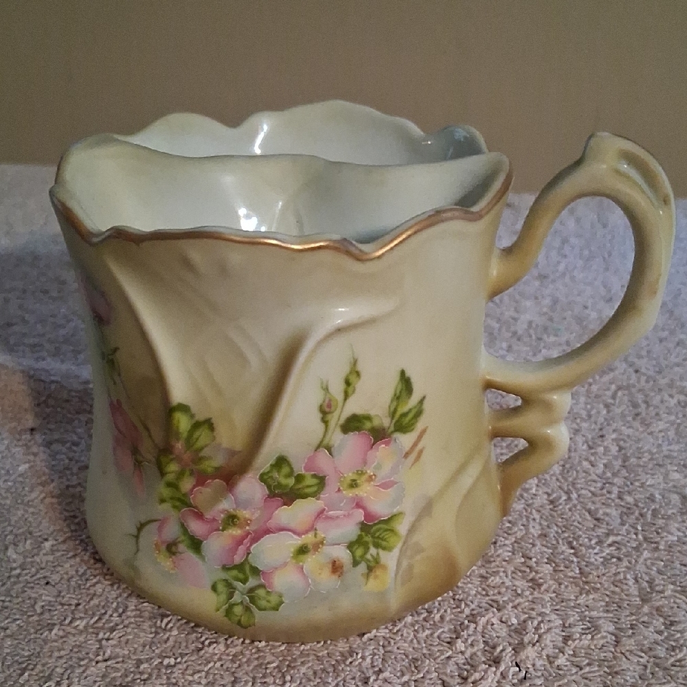 Antique Floral Porcelain Mustache Mug with 22k Gold Trim 1890 - 1910